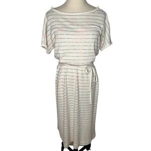 Vintage 80's Yves Jermet Womens S Terrycloth Dress Striped Short Sleeve Cream